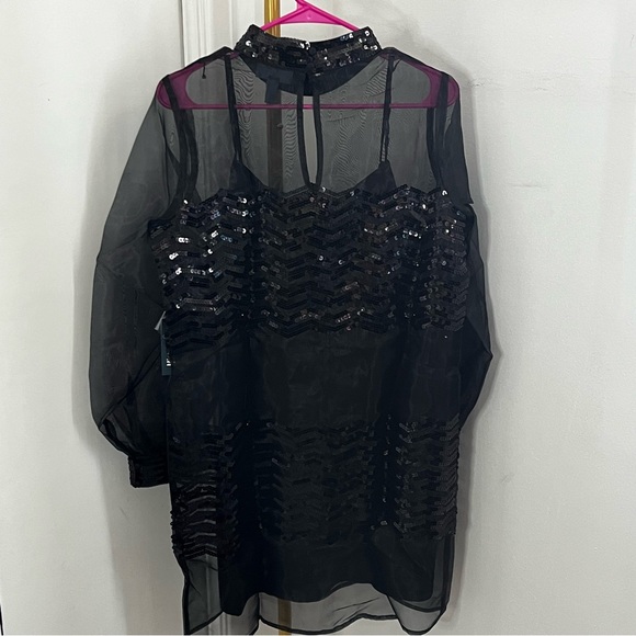 New ModCloth Fanciful Fette Black Sequins Shift Dress Size Medium - Picture 3 of 9